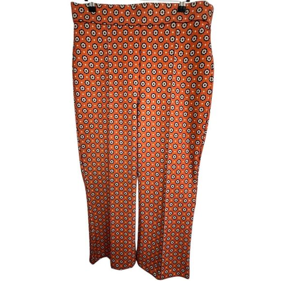 Jones New York Pants - JNY Orange Funky 70s Style Floral Patterned Stretchy Flare Pants